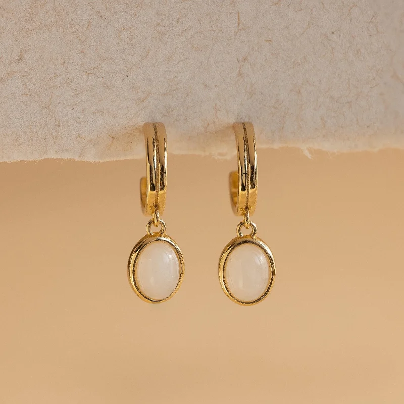 Best hoop earrings with geometric shapes for a modern and artistic appeal-Moonstone Drop Hoops