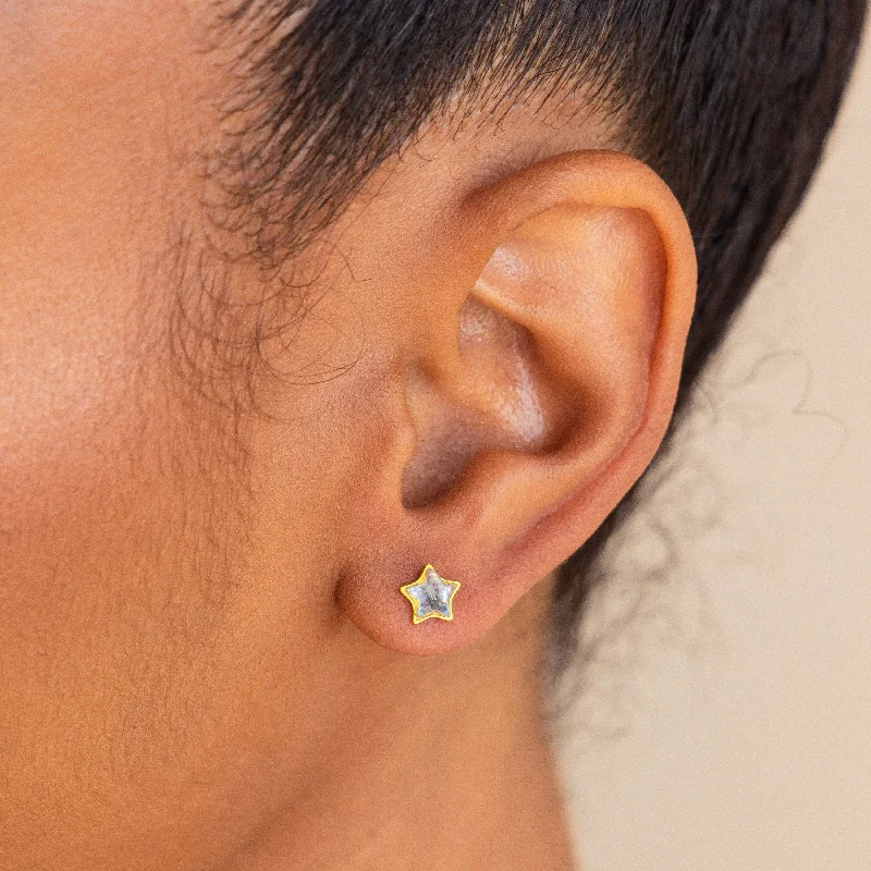 Best hoop earrings with geometric hexagon shapes for a modern, angular look-Moonstone Star Studs