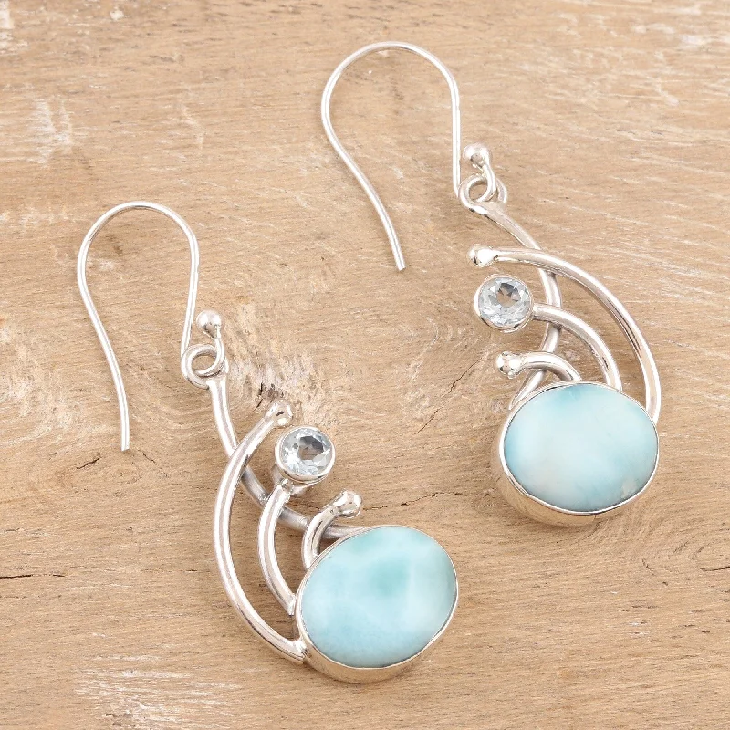 Hoop earrings with artistic filigree designs for an intricate, delicate finish-Novica Handmade Blue Chant Larimar And Blue Topaz Dangle Earrings