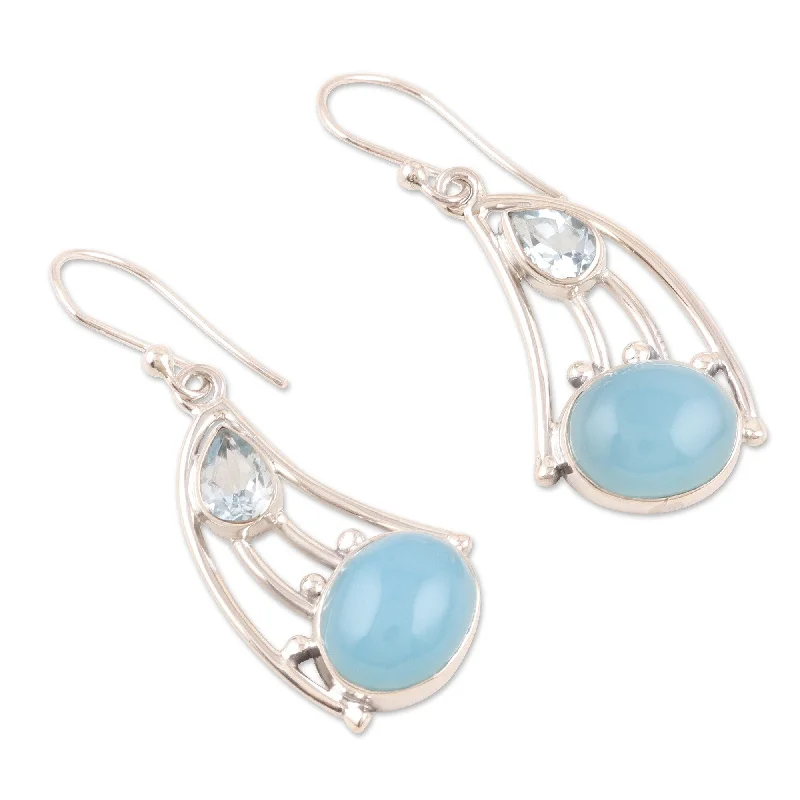 Best hoop earrings with vintage rhinestone embellishments for a retro-glam effect-Novica Handmade Blue Glare Blue Topaz And Chalcedony Dangle Earrings