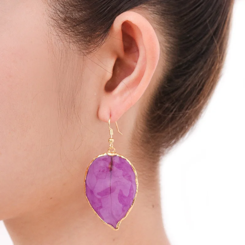 Best hoop earrings with oval shapes for a unique and elongated design-Novica Handmade Bougainvillea Love In Purple Gold Accented Natural Flower Dangle Earrings