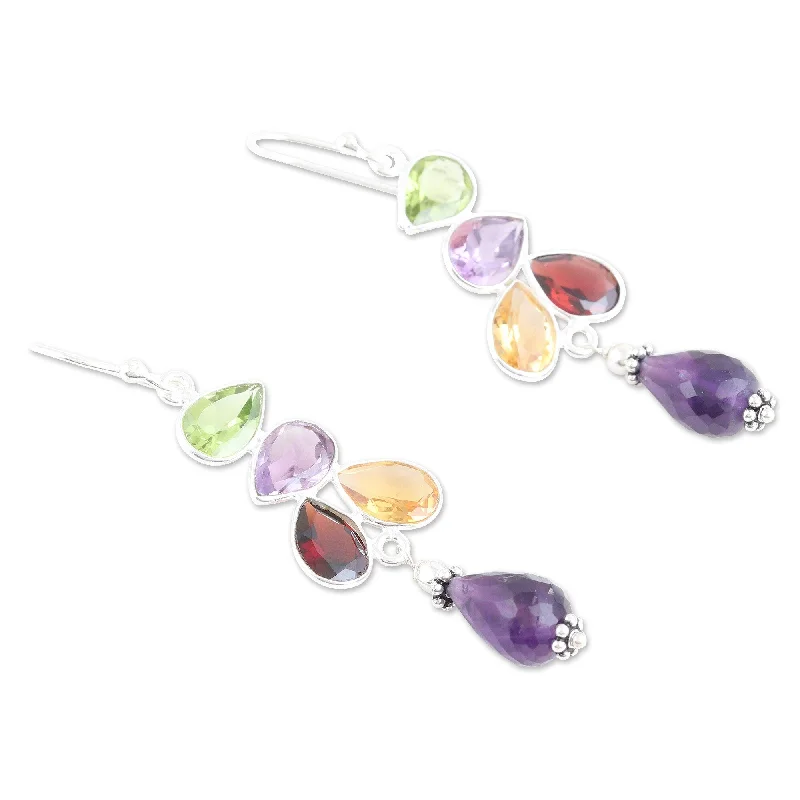 Best hoop earrings with sparkling cubic zirconia for a brilliant, budget-friendly effect-Novica Handmade Burst Of Color Multi-Gemstone Dangle Earrings