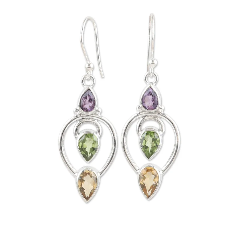 Hoop earrings with dangling charms for a playful and fun look-Novica Handmade Fantasy Fusion Multi-Gemstone Dangle Earrings