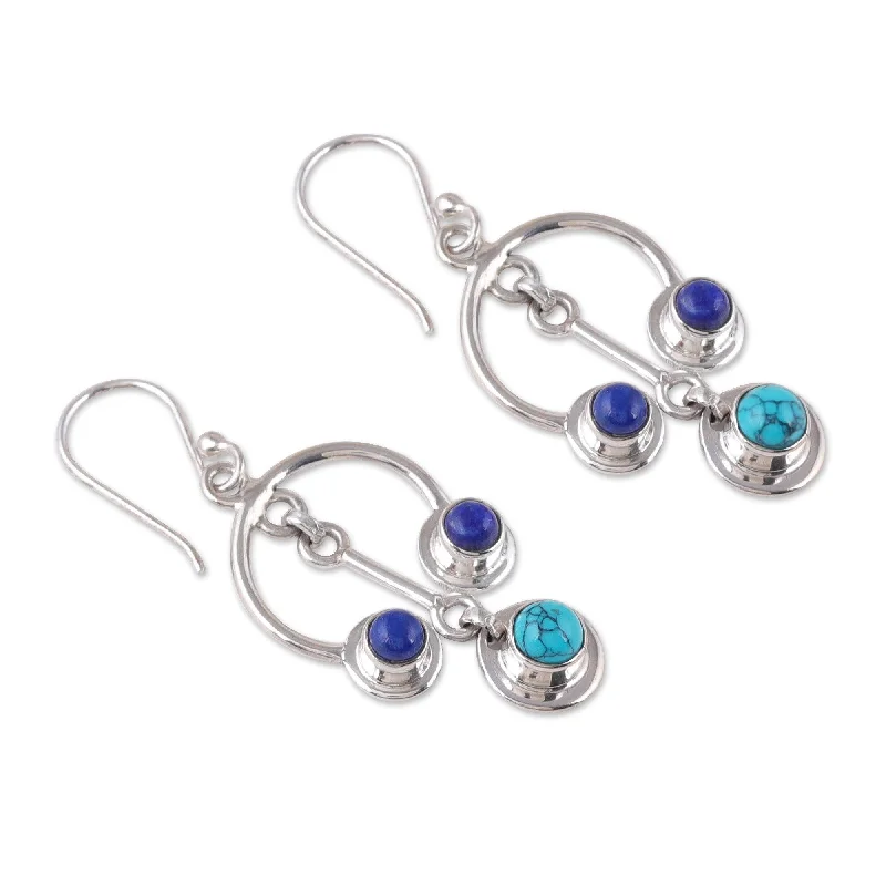 Best hoop earrings with multi-colored gemstones for a vibrant and lively touch-Novica Handmade Flair Reconstituted Turquoise And Lapis Lazuli Chandelier Earrings