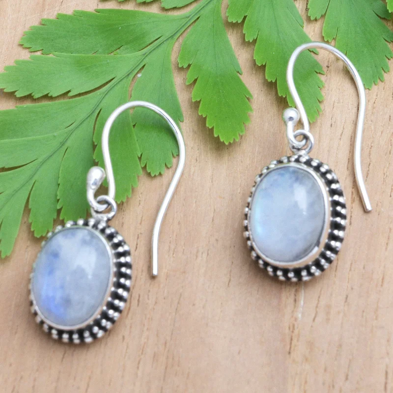 Hoop earrings with luxe velvet finishes for a rich and luxurious touch-Novica Handmade Harmonious Amulet Rainbow Moonstone Dangle Earrings