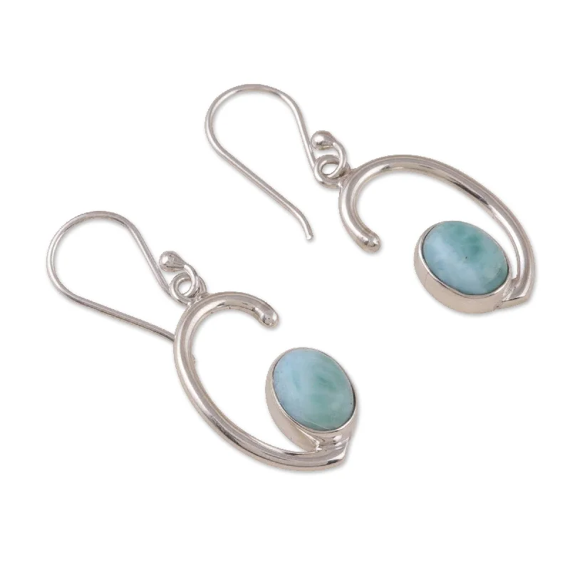 Hoop earrings with artistic filigree designs for an intricate, delicate finish-Novica Handmade Healing Moons Larimar Dangle Earrings