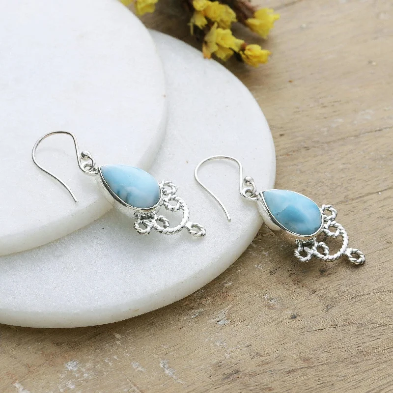 Best hoop earrings with geometric triangle shapes for a modern, chic design-Novica Handmade Heavenly Princess Larimar Dangle Earrings