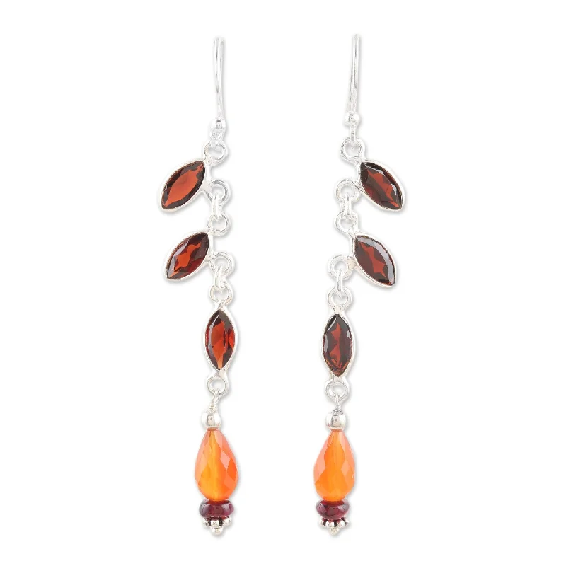 Hoop earrings with heart-shaped frames for a romantic and feminine look-Novica Handmade Intense Dazzle Garnet And Carnelian Dangle Earrings