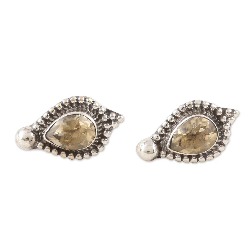 Best hoop earrings with gold-plated finishes for an affordable luxury vibe-Novica Handmade Joy Drops Citrine Button Earrings