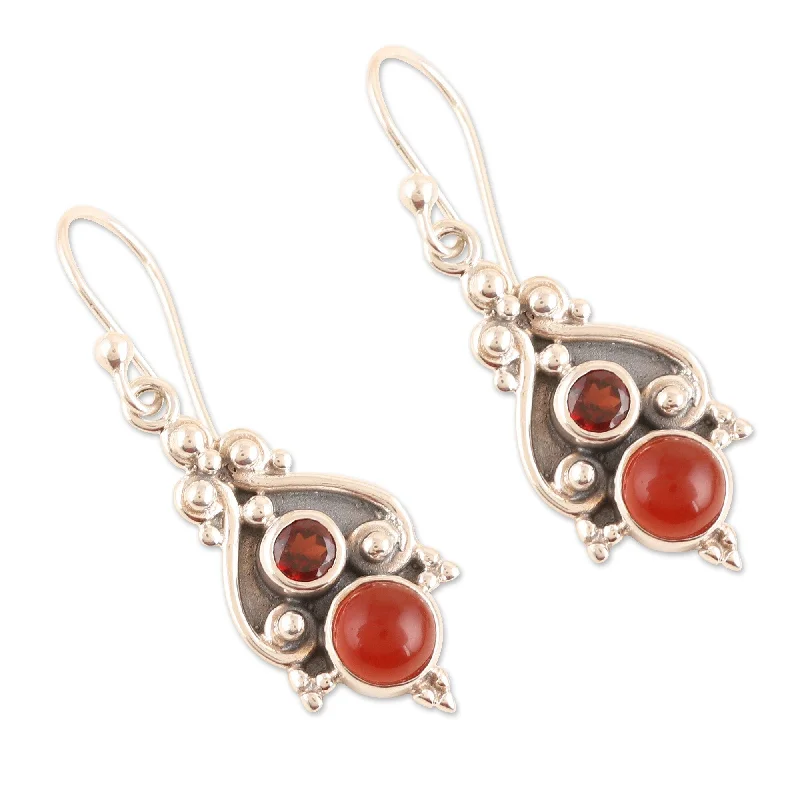 Hoop earrings with tortoiseshell designs for a chic and classic style-Novica Handmade Lovely Red Carnelian And Garnet Dangle Earrings