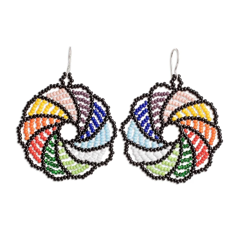 Best hoop earrings with braided leather for a rustic, stylish finish-Novica Handmade Multicolored Roulette Beaded Dangle Earrings