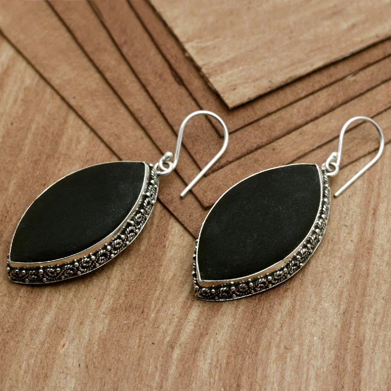 Hoop earrings with faceted crystals for added sparkle and shine-Novica Handmade Night Beauty Lava Stone Dangle Earrings