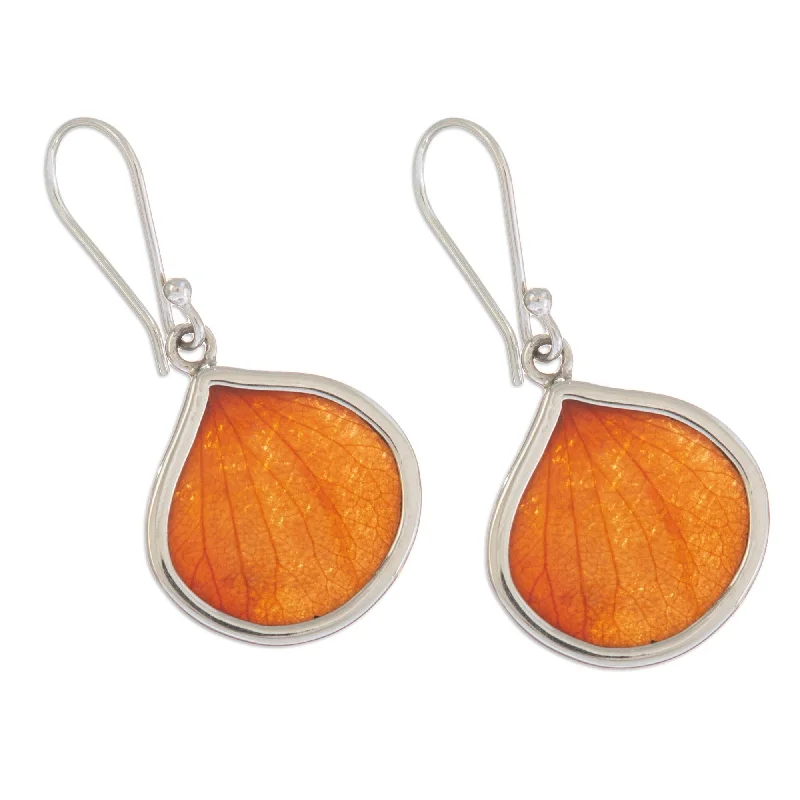 Hoop earrings with textured gold for a refined and sophisticated aesthetic-Novica Handmade Orange Hydrangea Sterling Silver Dangle Earrings