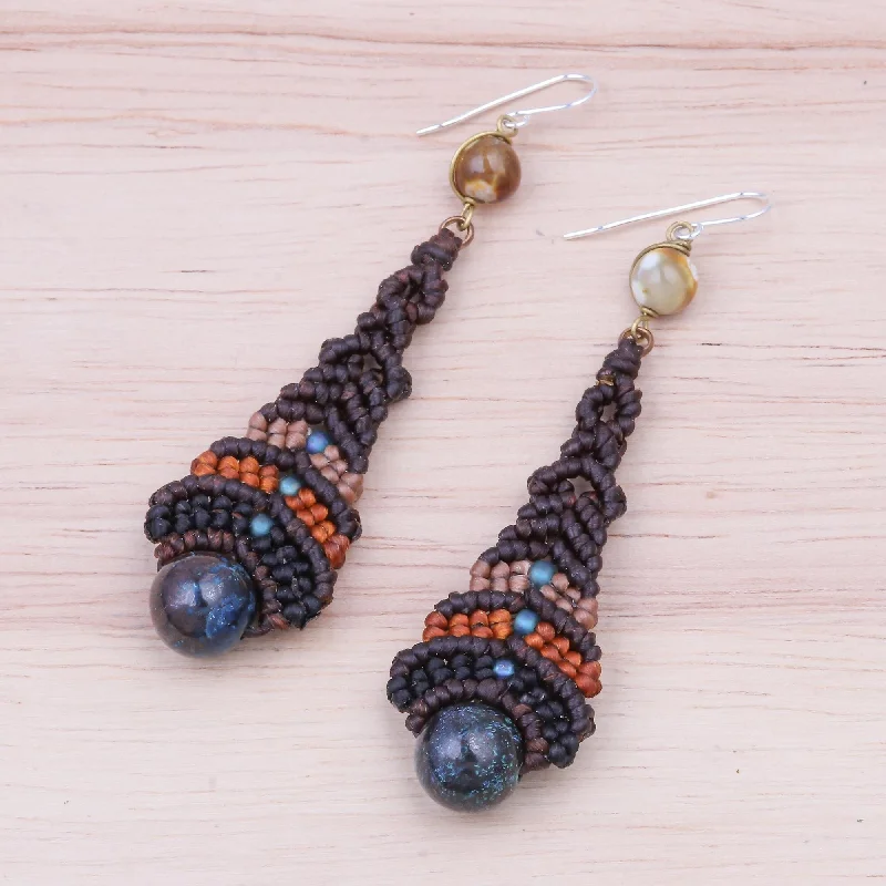 Best hoop earrings with rose gold for a romantic and warm aesthetic-Novica Handmade Raindrop In Brown Beaded Agate Dangle Earrings