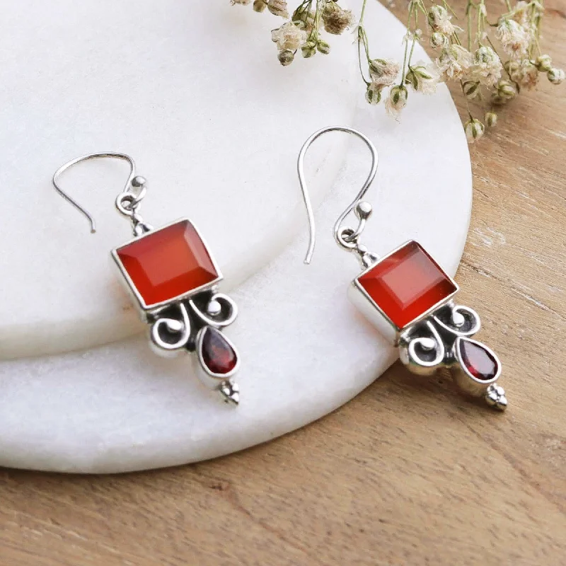 Best hoop earrings with sparkling cubic zirconia for a brilliant, budget-friendly effect-Novica Handmade Red Vibrancy Carnelian And Garnet Dangle Earrings