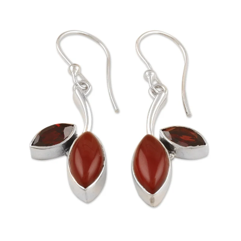 Best hoop earrings with textured silver for a rustic and organic finish-Novica Handmade Romance Leaf Carnelian And Garnet Dangle Earrings