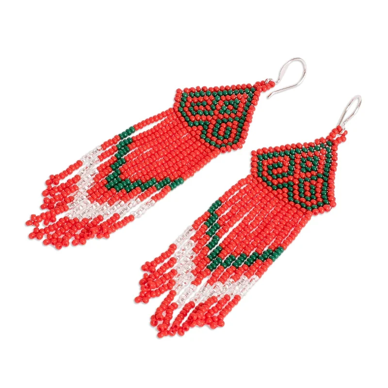 Best hoop earrings with intricate beaded details for a textured, stylish appearance-Novica Handmade Scarlet Pines Beaded Waterfall Earrings