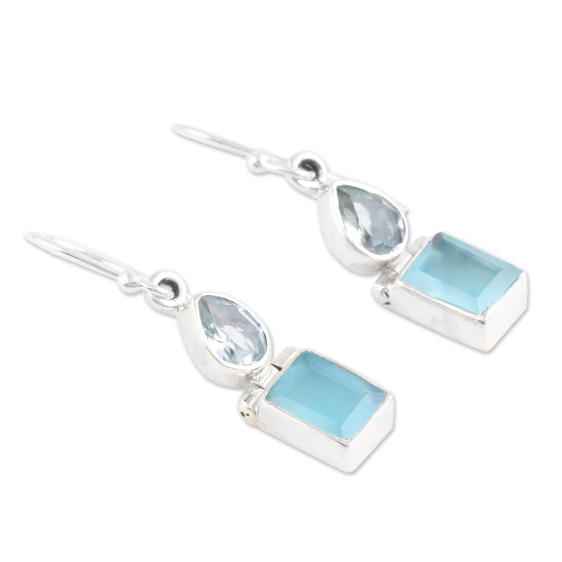 Hoop earrings with removable pendants for a versatile and customizable accessory-Novica Handmade Shimmering & Chic Chalcedony And Blue Topaz Dangle Earrings