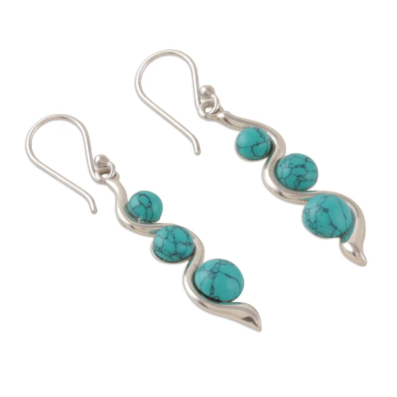 Medium hoop earrings for an everyday look with the perfect balance of style-Novica Handmade Swirling Orbs Reconstituted Turquoise Dangle Earrings