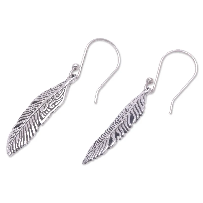 Best hoop earrings with infinity designs for a timeless and meaningful symbol-Novica Handmade Virtuous Feather Sterling Silver Dangle Earrings