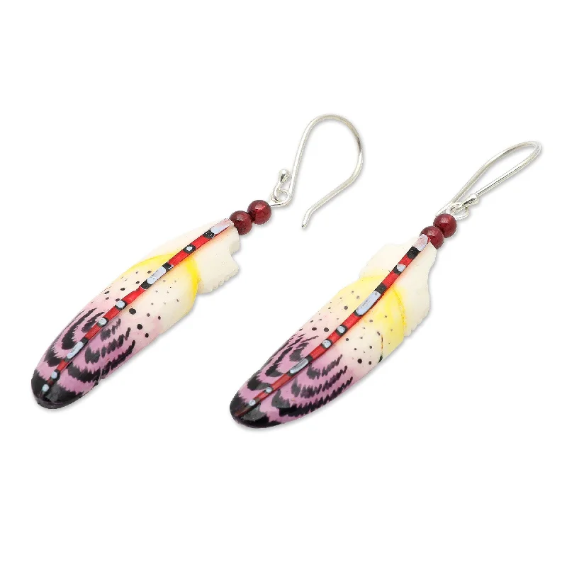 Best hoop earrings with sterling silver for an affordable and chic design-Novica Handmade Wisdom Feathers Garnet Beaded Dangle Earrings