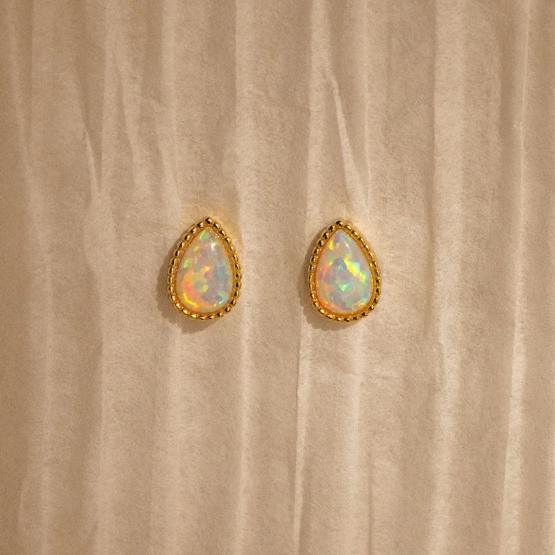 Best hoop earrings with marbled designs for a trendy and artistic effect-Opal Teardrop Studs