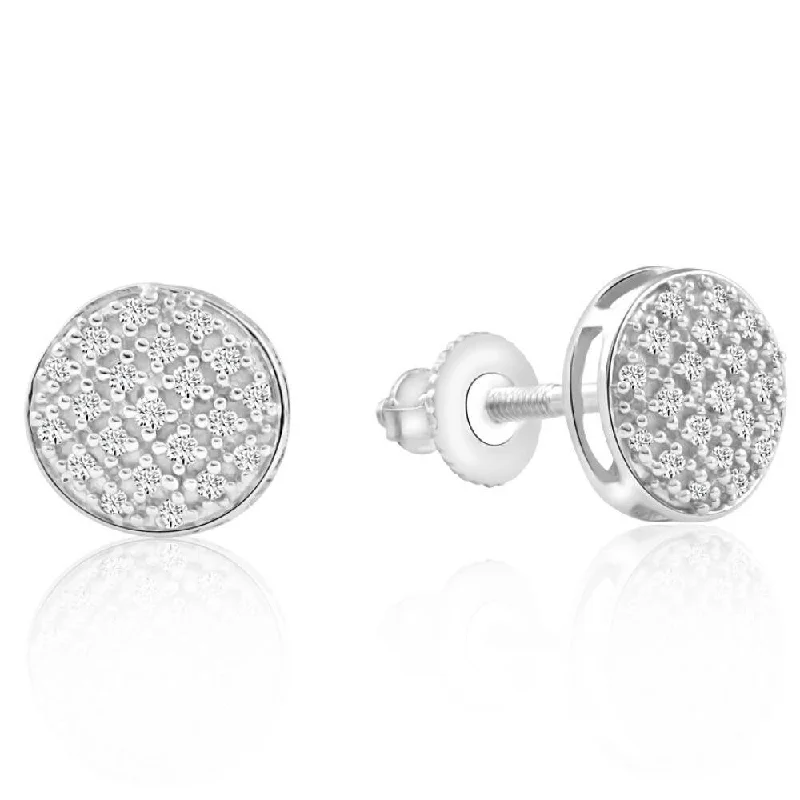 Hoop earrings with pearl accents for a chic and classic style-Pave Diamond Round Studs Screw Back Earrings White or Yellow Gold 7mm Wide