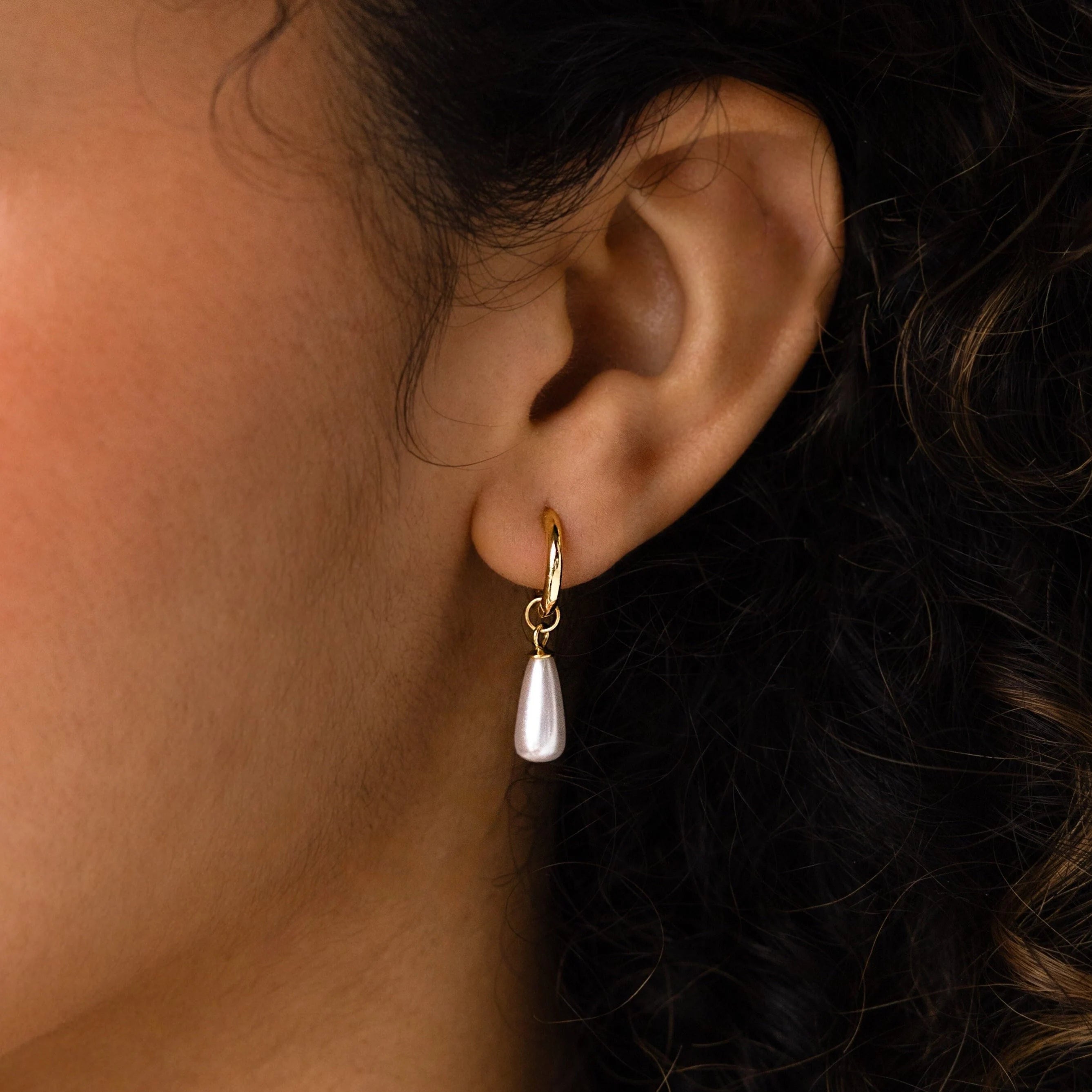 Hoop earrings with gold accents for a warm, elegant statement piece-Pearl Teardrop Huggies