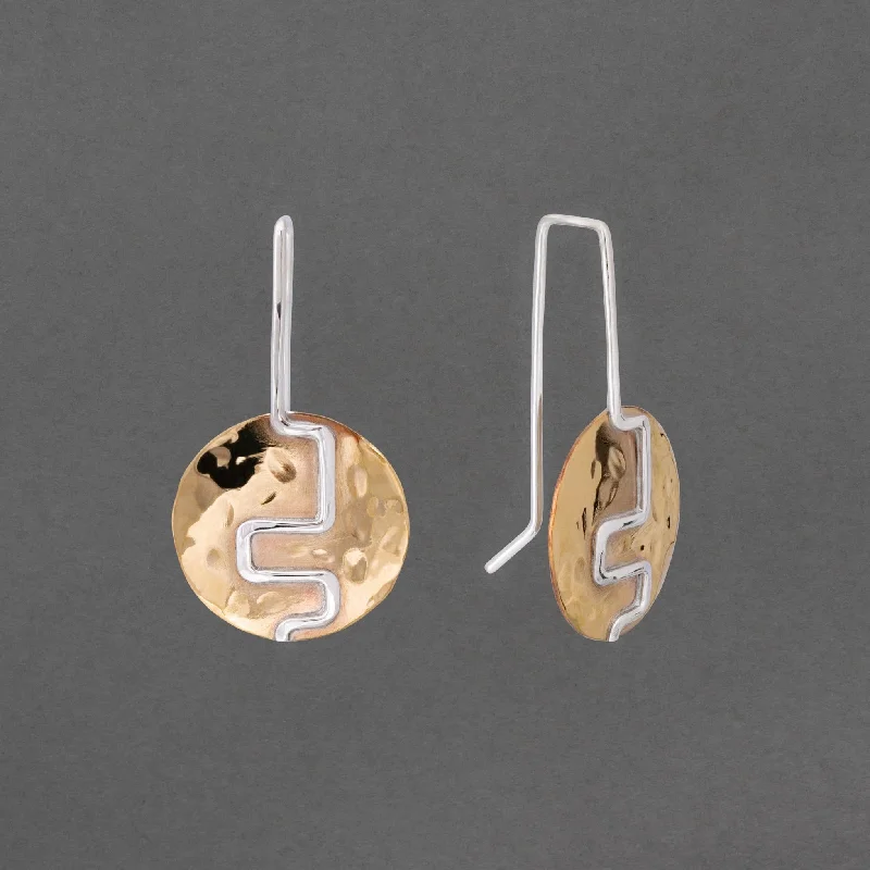 Best hoop earrings with gold-plated finishes for an affordable luxury vibe-TWO STEP BRASS AND SILVER DISC EARRING