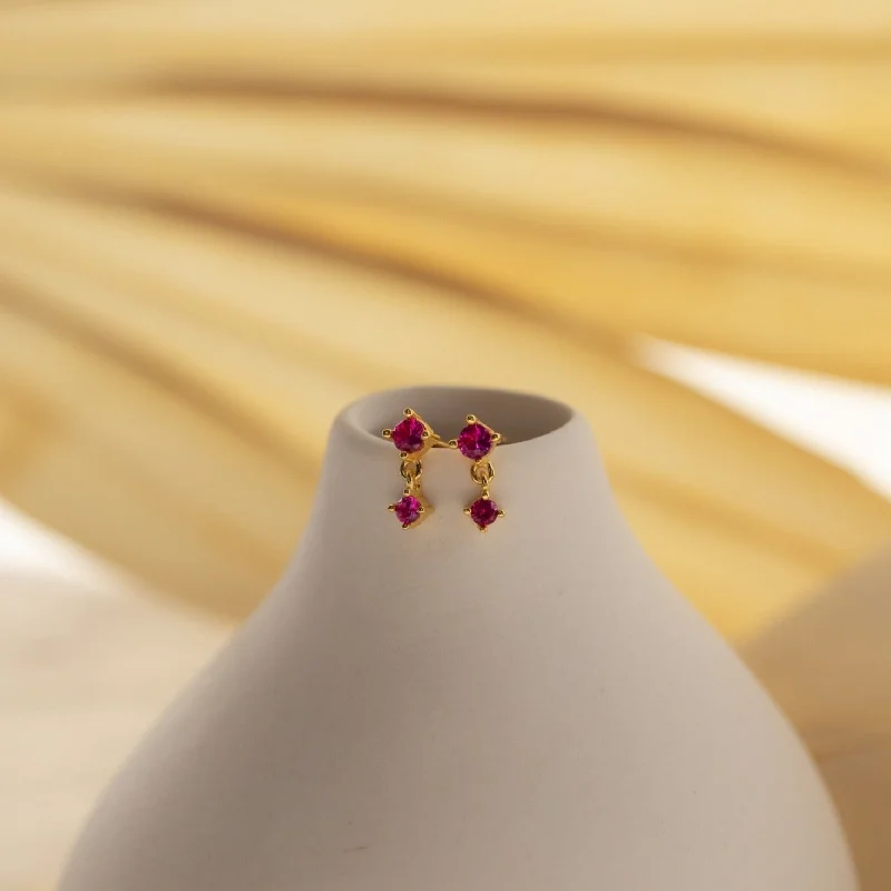 Hoop earrings with twisted metal designs for a dynamic and modern style-Ruby Birthstone Drop Studs