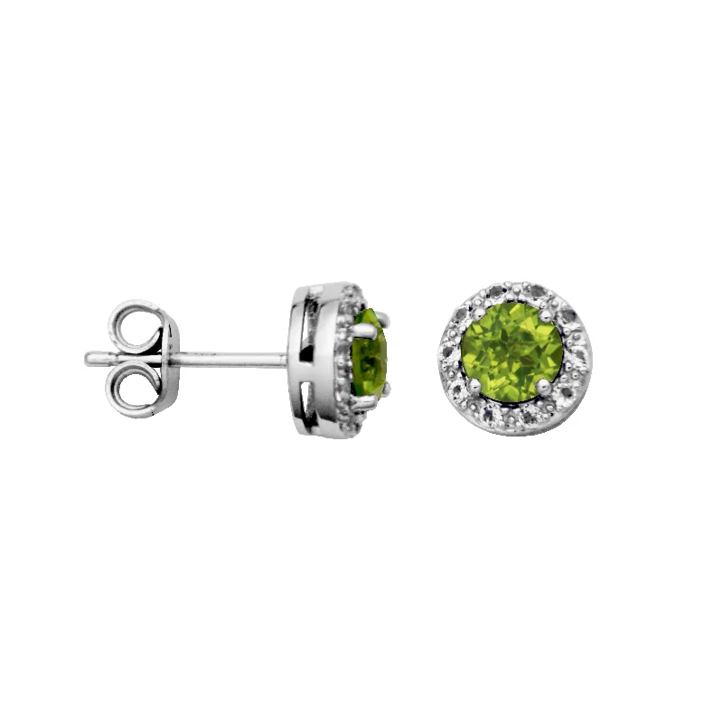 Hoop earrings with stacked layers for a bold and textured design-Silver Birthstone Earrings- Peridot