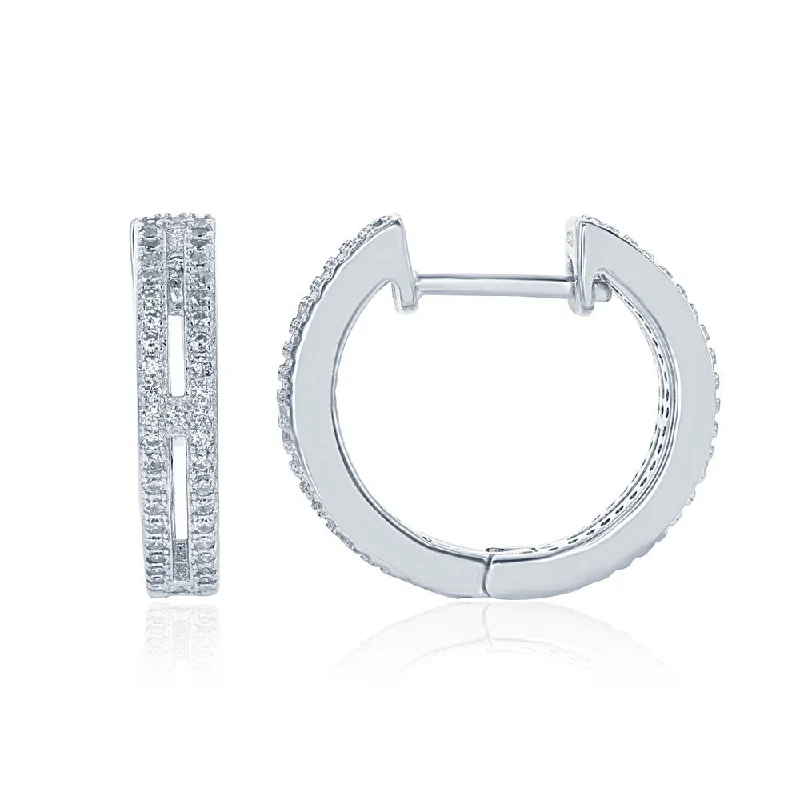 Hoop earrings with faceted crystals for added sparkle and shine-Silver Double Row CZ hoop Earrings