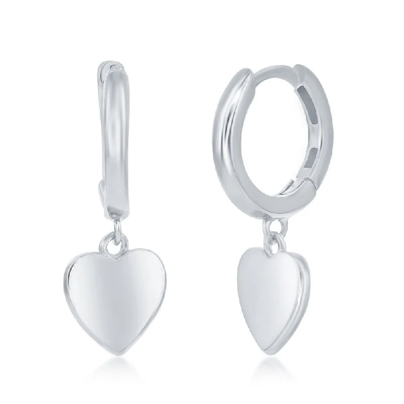 Best hoop earrings with geometric shapes for a modern and artistic appeal-Silver Heart Charm Huggie Earrings