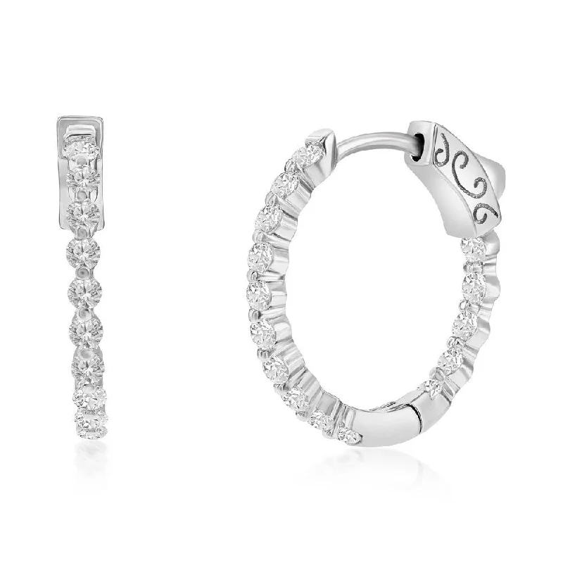 Hoop earrings with a chunky design for a bold and trendy statement-Silver Inside- outside CZ Hoop Earrings