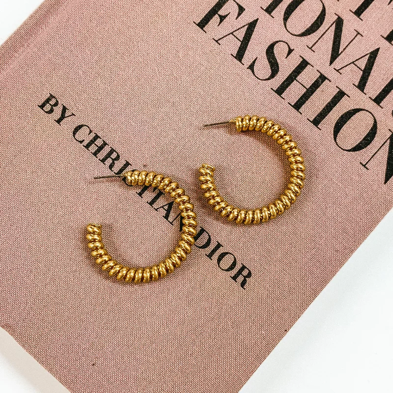 Hoop earrings with intricate designs for a unique and artistic appearance-Spiral Hoop Earrings in Gold Tone