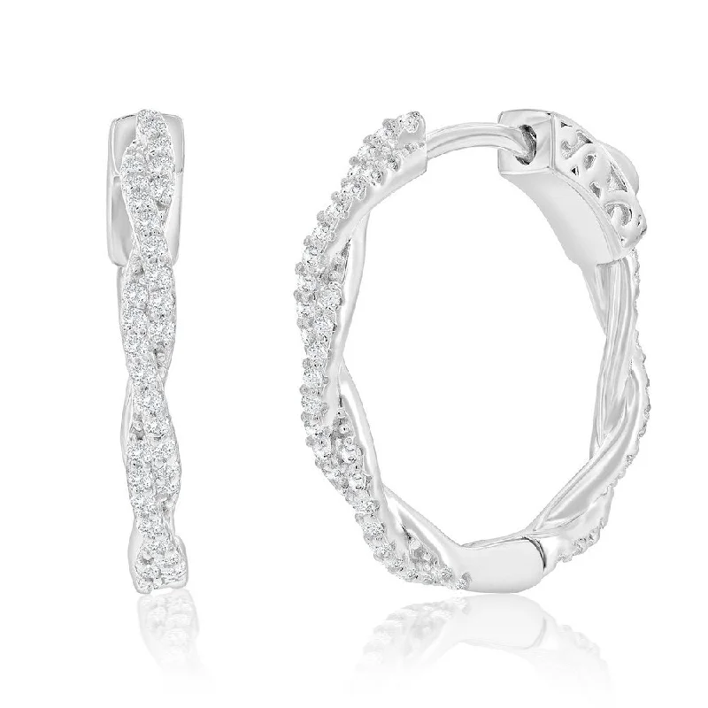 Best hoop earrings with detachable studs for a versatile and adjustable accessory-Sterling Silver Twisted CZ Hoop Earrings - 21mm