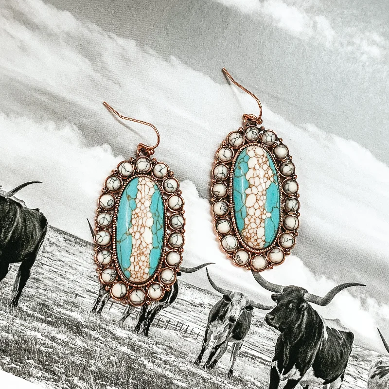 Best hoop earrings with custom engravings for a personalized and meaningful gift-Turquoise Cluster Oval Dangle Earrings in Copper Tone