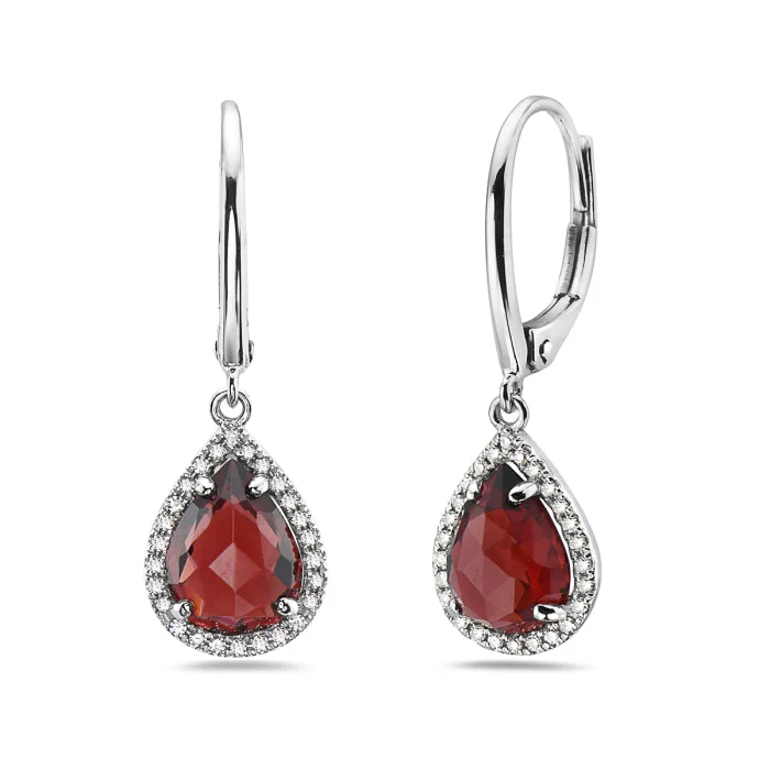 Hoop earrings with oversized designs for a bold, fashion-forward statement-White Gold Garnet and Diamond Halo Earrings