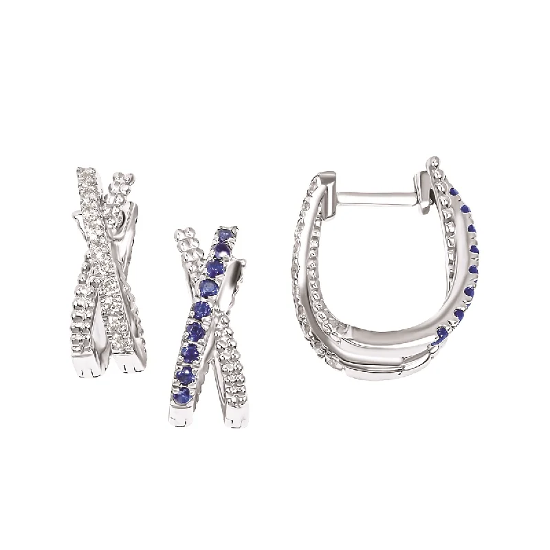 Hoop earrings with polished metal for a shiny and high-quality finish-White Gold Sapphire and Diamond Hoop Earrings