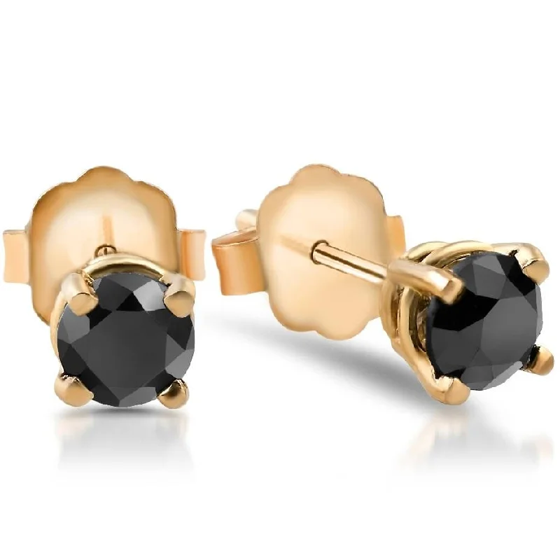 Best hoop earrings with gold-plated finishes for an affordable luxury vibe-Yellow Gold 1/2ct Round Cut Black Diamond Studs