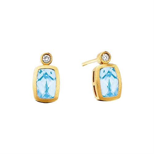 Best hoop earrings with delicate chain details for a trendy and stylish design-yellow gold Aquamarine and Diamond Earrings