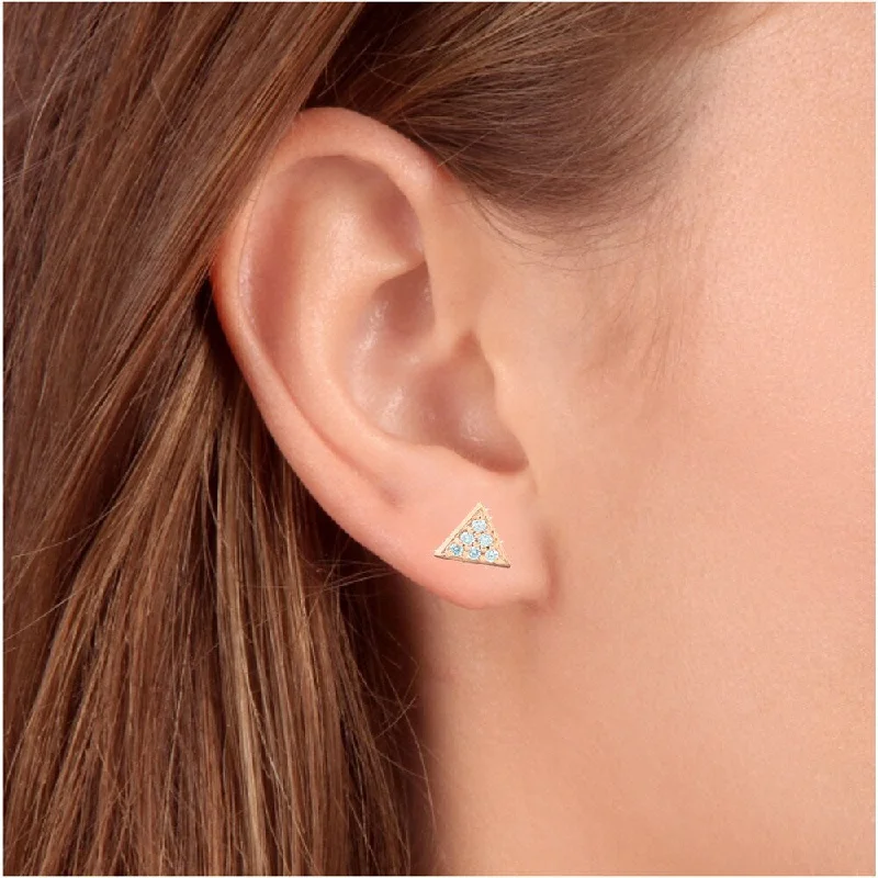 Best hoop earrings with crescent-shaped designs for a bold, moon-inspired style-Yellow Gold Triangle Pave .12Ct Diamond Delicate Studs Womens Earrings