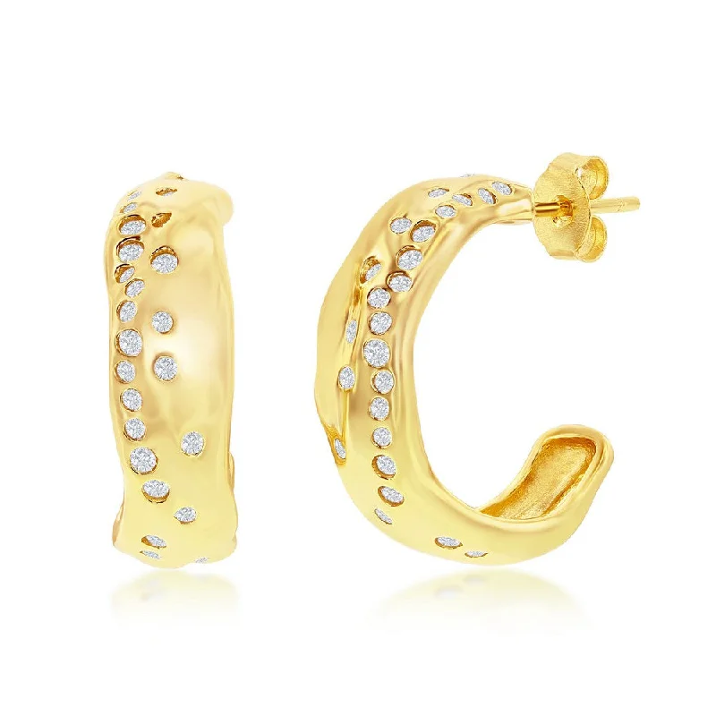 Best hoop earrings with tribal designs for a cultural and exotic aesthetic-Yellow Scattered CZ Hoop Earrings