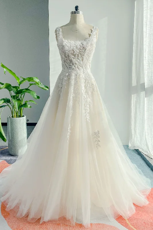 Best necklaces and pendants with statement designs for a fashionable accessory-A-Line Court Train Lace Tulle Wedding Dress CW3153CR