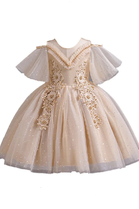 Necklaces and pendants with celestial starburst designs for a radiant look-A-line knee length tulle lace flower girl dress 769124933114