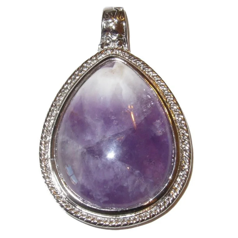 Best necklaces and pendants for weddings with matching designs for bride and groom-Amethyst Pendant Big Purple Teardrop Stone Silver