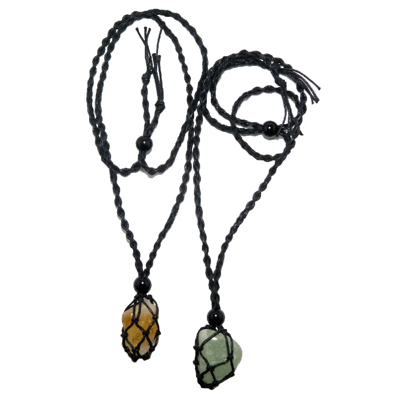 Best necklaces and pendants with matching earrings for a coordinated, elegant look-Money Necklace Set Citrine Aventurine Stone Macrame