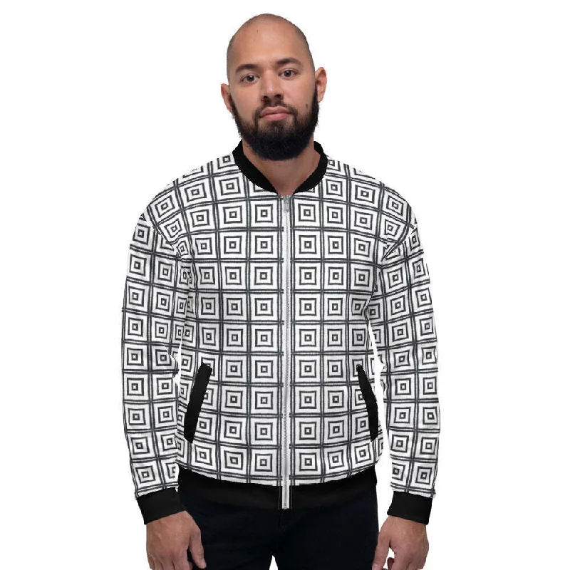 Best necklaces and pendants with opal and gold for a vibrant, luxurious contrast-Uniquely You Mens Bomber Jacket / Black and White Argyle Squares