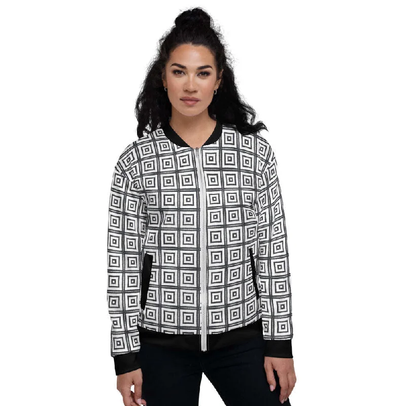 Stunning necklaces and pendants with amethyst gemstones for a calming effect-Uniquely You Womens Bomber Jacket / Black and White Argyle Squares