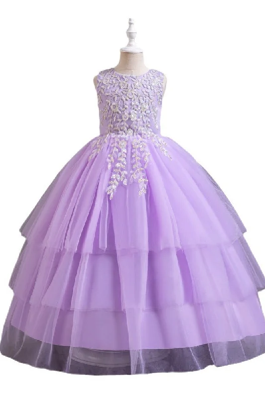 Necklaces and pendants with geometric pendants for a clean, contemporary design-Ball Gown Floor Length Tulle Lace Flower Girl Dress 782011191239